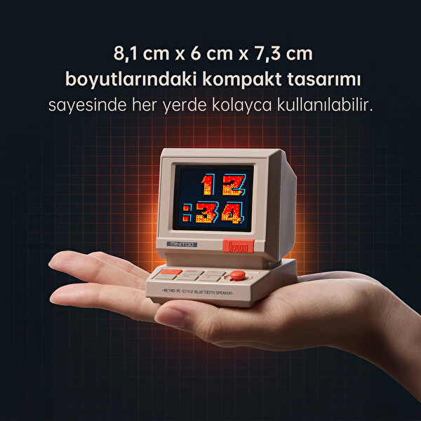 Divoom MiniToo Bluetooth Hoparlör Kablosuz Piksel Ekranlı Retro Taşınabilir Ses Bombası Beyaz