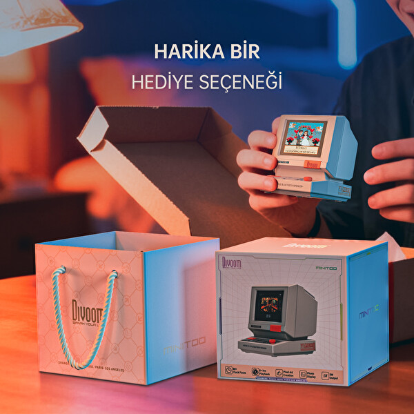 Divoom MiniToo Bluetooth Hoparlör Kablosuz Piksel Ekranlı Retro Taşınabilir Ses Bombası Beyaz