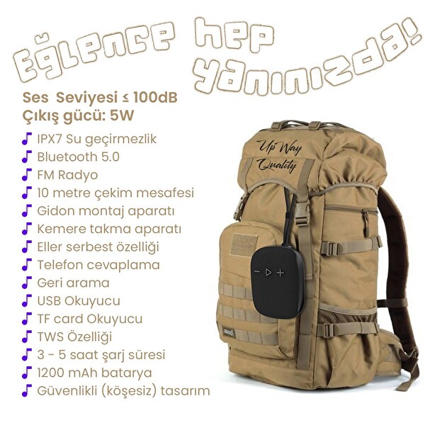 Upway Bisiklete ve Kemere Takılabilen Su Geçirmez USB-TF Mini Bluetooth Hoparlör