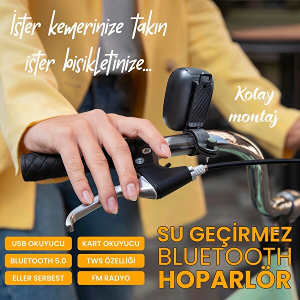 Upway Bisiklete ve Kemere Takılabilen Su Geçirmez USB-TF Mini Bluetooth Hoparlör