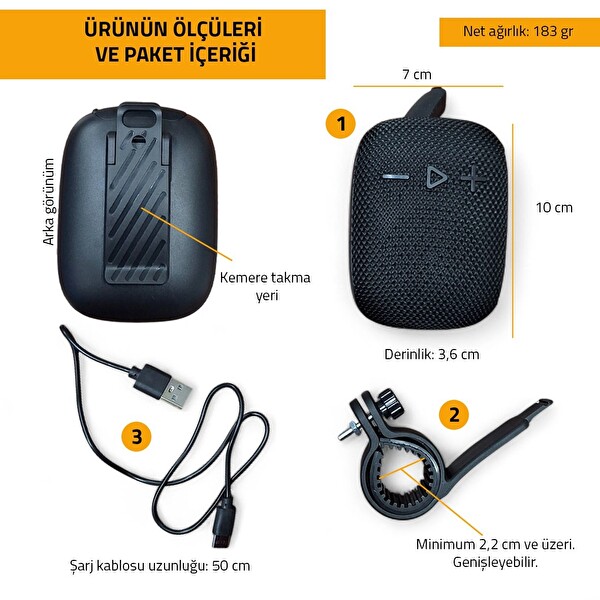 Upway Bisiklete ve Kemere Takılabilen Su Geçirmez USB-TF Mini Bluetooth Hoparlör