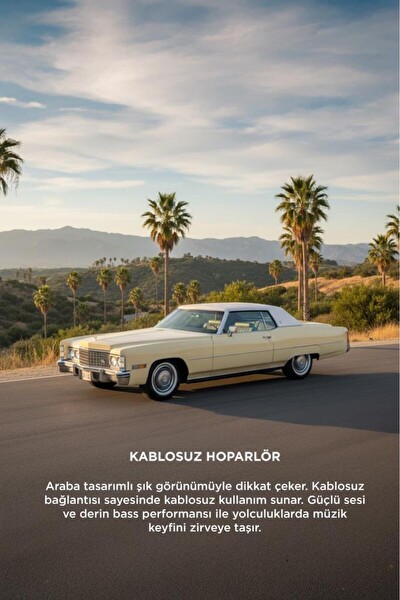 Başkenttekno D83 Cadillac 1969 Görünümlü Retro Klasik Araba Tasarımlı 10W FM USB TWS Bluetooth Hoparlör