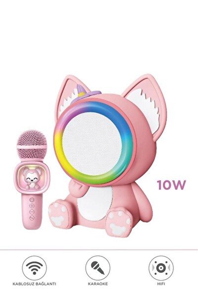 Başkenttekno 04 RGB Sevimli Figürlü Mikrofonlu Karaoke Bluetooth Hoparlör Pembe