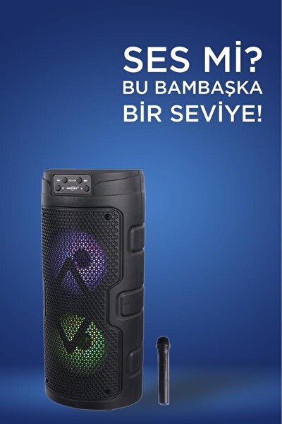 Başkenttekno 1926 RGB Ledli Kablosuz Mikrofonlu USB TF Radyolu Bluetooth Parti Hoparlörü