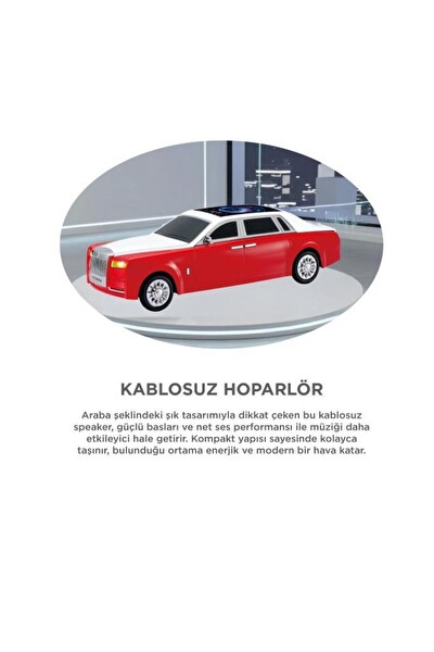 Başkenttekno D82 Rolls-Royce Görünümlü Araba Led Ekranlı 15W TWS-FM-USB Bluetooth Hoparlör - Kırmızı