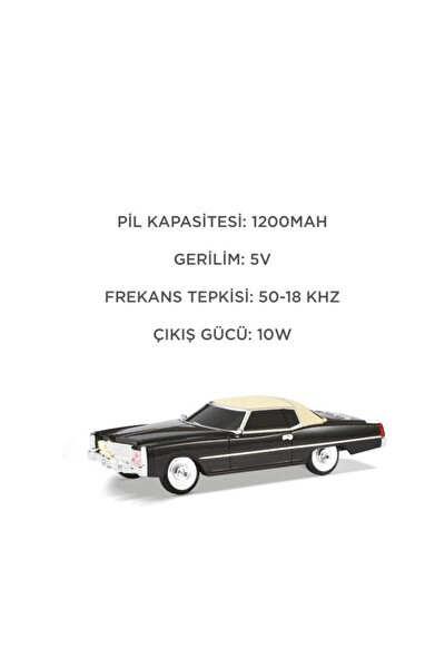 Başkenttekno D83 Cadillac 1969 Görünümlü Retro Klasik Araba Tasarımlı 10W FM-USB-TWS Bluetooth Hoparlör Siyah