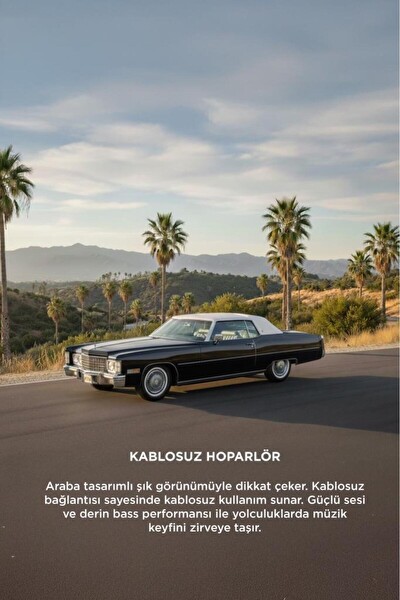 Başkenttekno D83 Cadillac 1969 Görünümlü Retro Klasik Araba Tasarımlı 10W FM-USB-TWS Bluetooth Hoparlör Siyah