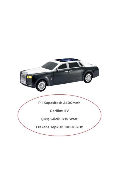 Başkenttekno D82 Rolls-Royce Görünümlü Araba Led Ekranlı 15W FM-USB-TWS Bluetooth Hoparlör - Siyah