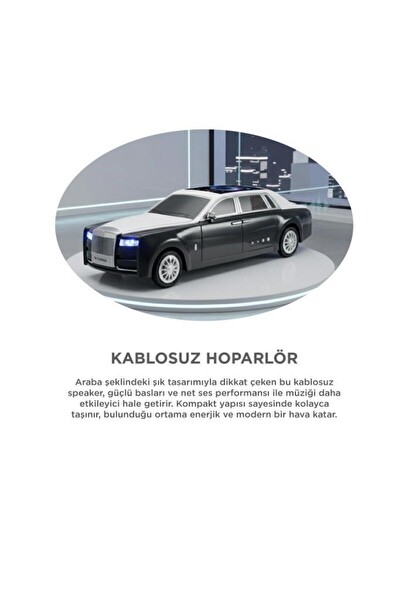 Başkenttekno D82 Rolls-Royce Görünümlü Araba Led Ekranlı 15W FM-USB-TWS Bluetooth Hoparlör - Siyah