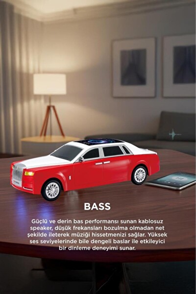 Başkenttekno D82 Rolls-Royce Görünümlü Araba Led Ekranlı 15W FM-USB-TWS Bluetooth Hoparlör - Siyah