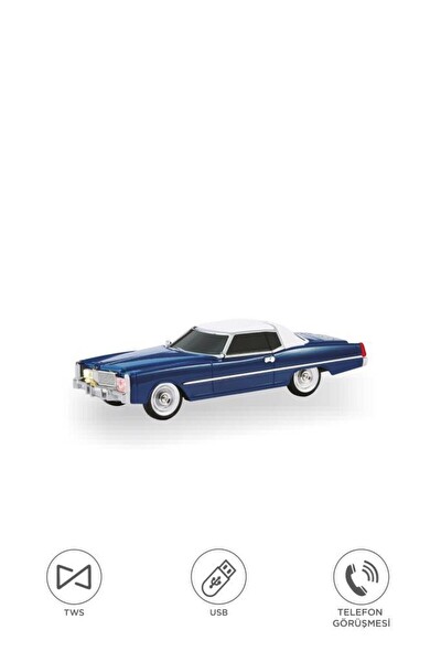 Başkenttekno D83 Cadillac 1969 Görünümlü Retro Klasik Araba Tasarımlı 10W FM-USB-TWS Bluetooth Hoparlör - Mavi