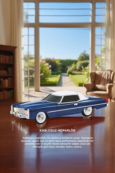 Başkenttekno D83 Cadillac 1969 Görünümlü Retro Klasik Araba Tasarımlı 10W FM-USB-TWS Bluetooth Hoparlör - Mavi