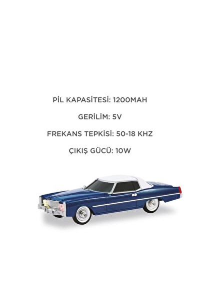 Başkenttekno D83 Cadillac 1969 Görünümlü Retro Klasik Araba Tasarımlı 10W FM-USB-TWS Bluetooth Hoparlör - Mavi