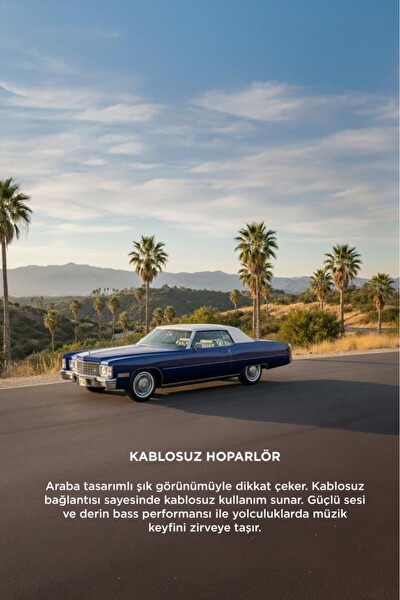 Başkenttekno D83 Cadillac 1969 Görünümlü Retro Klasik Araba Tasarımlı 10W FM-USB-TWS Bluetooth Hoparlör - Mavi