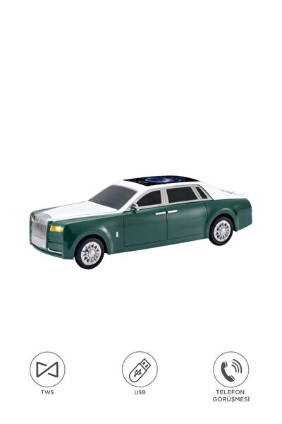 Başkenttekno D82 Rolls-Royce Görünümlü Araba Led Ekranlı 15W FM-USB-TWS Bluetooth Hoparlör - Yeşil