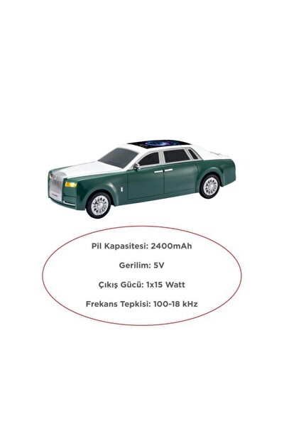 Başkenttekno D82 Rolls-Royce Görünümlü Araba Led Ekranlı 15W FM-USB-TWS Bluetooth Hoparlör - Yeşil
