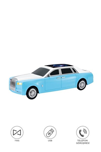 Başkenttekno D82 Rolls-Royce Görünümlü Araba Led Ekranlı 15W FM-USB-TWS Bluetooth Hoparlör - Mavi
