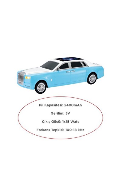 Başkenttekno D82 Rolls-Royce Görünümlü Araba Led Ekranlı 15W FM-USB-TWS Bluetooth Hoparlör - Mavi