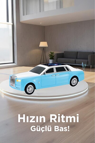 Başkenttekno D82 Rolls-Royce Görünümlü Araba Led Ekranlı 15W FM-USB-TWS Bluetooth Hoparlör - Mavi