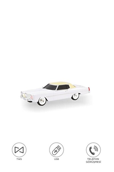 Başkenttekno D83 Cadillac 1969 Görünümlü Retro Klasik Araba Tasarımlı 10W FM-USB-TWS Bluetooth Hoparlör - Beyaz