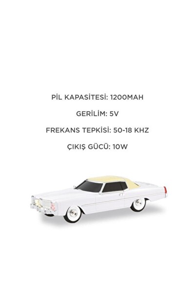 Başkenttekno D83 Cadillac 1969 Görünümlü Retro Klasik Araba Tasarımlı 10W FM-USB-TWS Bluetooth Hoparlör - Beyaz