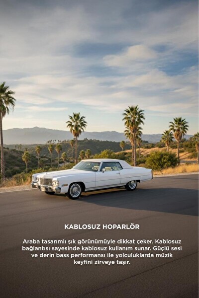 Başkenttekno D83 Cadillac 1969 Görünümlü Retro Klasik Araba Tasarımlı 10W FM-USB-TWS Bluetooth Hoparlör - Beyaz