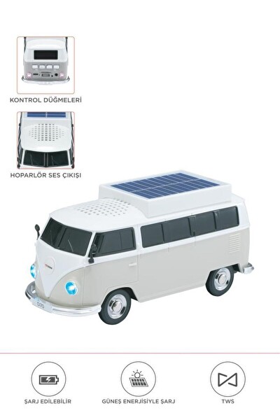 Başkenttekno D70 Retro Araba Vosvos Tasarımlı Solar Şarjlı Speaker Bluetooth Hoparlör - Turkuaz