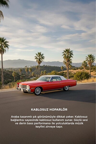Başkenttekno D83 Cadillac 1969 Görünümlü Retro Klasik Araba Tasarımlı 10W FM-USB-TWS Bluetooth Hoparlör - Kırmızı