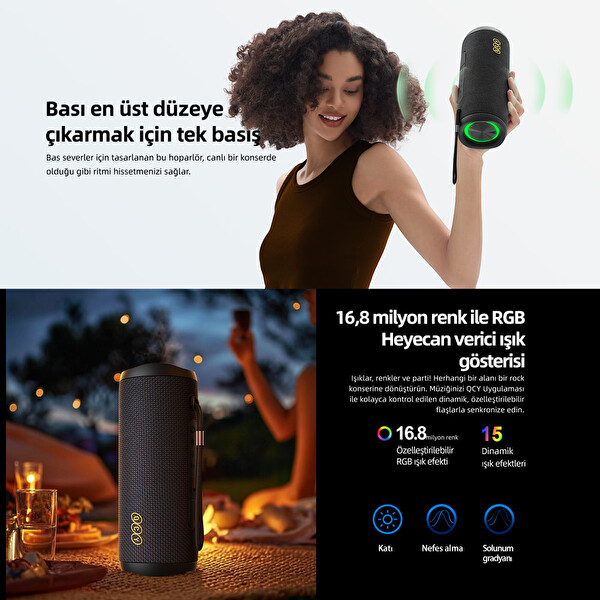 Qcy SP7 40W Taşınabilir Bluetooth Hoparlör 14 Saat Dinleme RGB Işık IPX7 TF Kart Girişli - Kırmızı