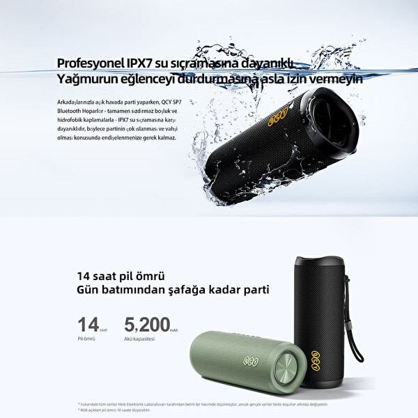 Qcy SP7 40W Taşınabilir Bluetooth Hoparlör 14 Saat Dinleme RGB Işık IPX7 TF Kart Girişli - Yeşil