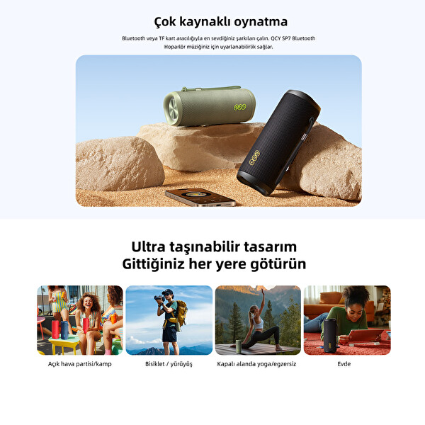 Qcy SP7 40W Taşınabilir Bluetooth Hoparlör 14 Saat Dinleme RGB Işık IPX7 TF Kart Girişli - Yeşil