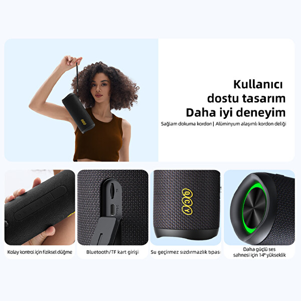 Qcy SP7 40W Taşınabilir Bluetooth Hoparlör 14 Saat Dinleme RGB Işık IPX7 TF Kart Girişli - Yeşil