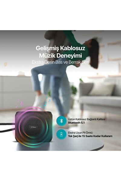 Ttec Tempo IPX6 Dereceli Suya ve Toza Dayanıklı Taşınabilir Bluetooth 5.1 Kablosuz Hoparlör