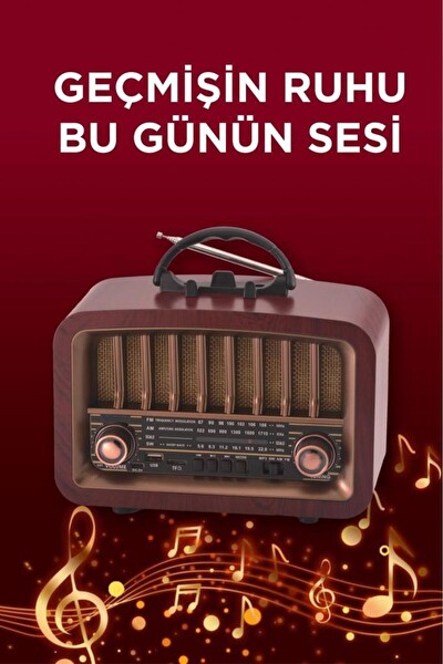 Başkenttekno D57 Bluetooth Hoparlör Nostaljik Radyo Kablosuz Speaker Kahverengi