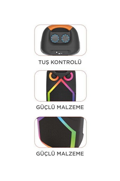 Başkenttekno D84 Baykuş Görünümlü 50W RGB LED Işıklı Kablosuz Mikrofonlu Taşınabilir Bluetooth Hoparlör