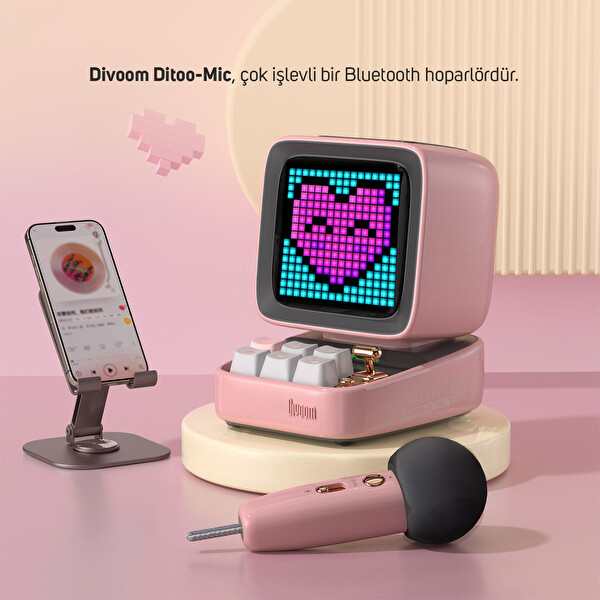 Divoom Ditoo-5M Karaoke Mikrofonlu Bluetooth Hoparlör ve Ses Kayıt Özellikli LoveLock Hediye Seti LoveLockDitoo5M