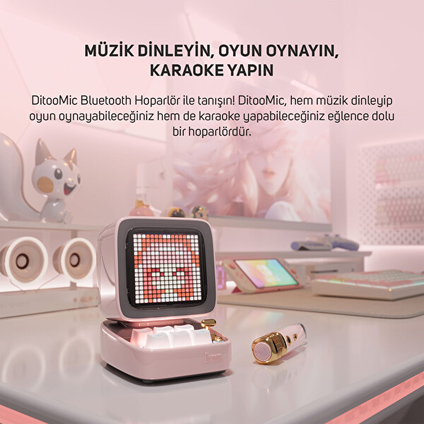 Divoom Ditoo-5M Karaoke Mikrofonlu Bluetooth Hoparlör ve Ses Kayıt Özellikli LoveLock Hediye Seti LoveLockDitoo5M