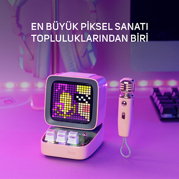 Divoom Ditoo-5M Karaoke Mikrofonlu Bluetooth Hoparlör ve Ses Kayıt Özellikli LoveLock Hediye Seti LoveLockDitoo5M