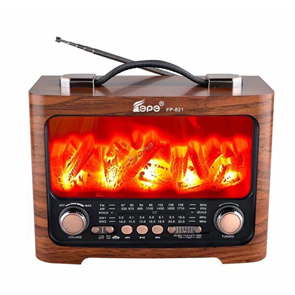 Çeşithane FP-821 Alev Efektli FM/AM/SW USB TF AUX Retro Radyo Bluetooth Hoparlör