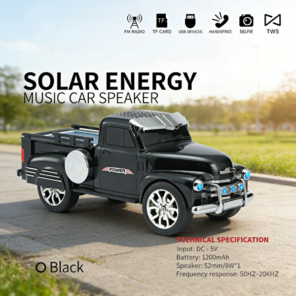 Çeşithane WS-695 Pikap Araba Tasarımlı TF-USB-FM 8W Solar Şarjlı Bluetooth Hoparlör