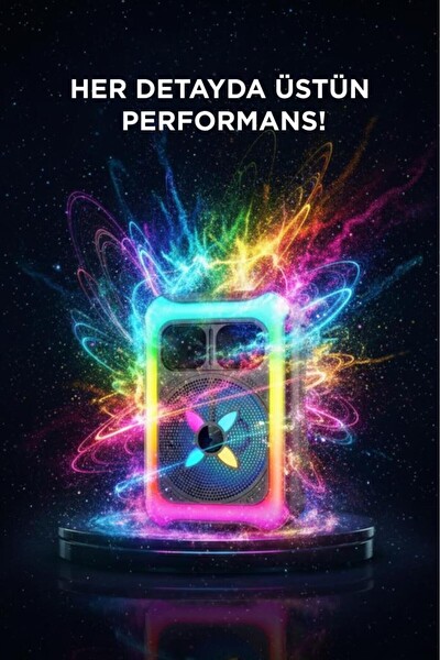 Başkenttekno Kablosuz Mikrofonlu RGB USB TF FM 12W Taşınabilir Işıklı Bluetooth Hoparlör KTS-2452