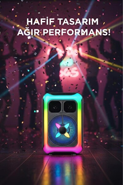 Başkenttekno Kablosuz Mikrofonlu RGB USB TF FM 12W Taşınabilir Işıklı Bluetooth Hoparlör KTS-2452