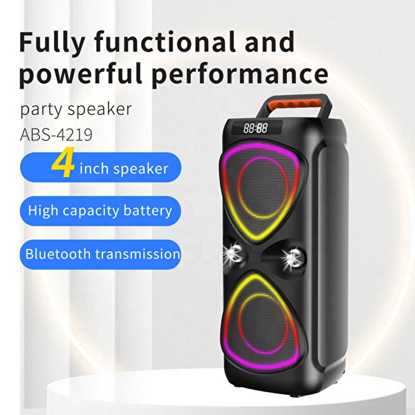 Çeşithane ABS-4219 Taşınabilir Bluetooth Hoparlör RGB Işıklı Mikrofonlu Karaoke Speaker
