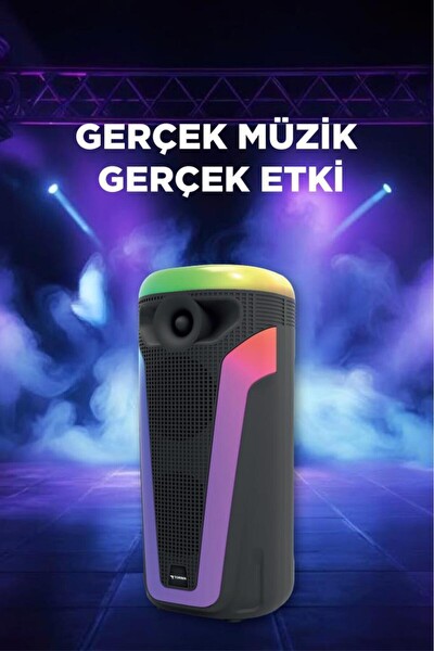 Başkenttekno D69 RGB Ledli Kablosuz Mikrofonlu Radyolu Taşınabilir Bluetooth Hoparlör Siyah