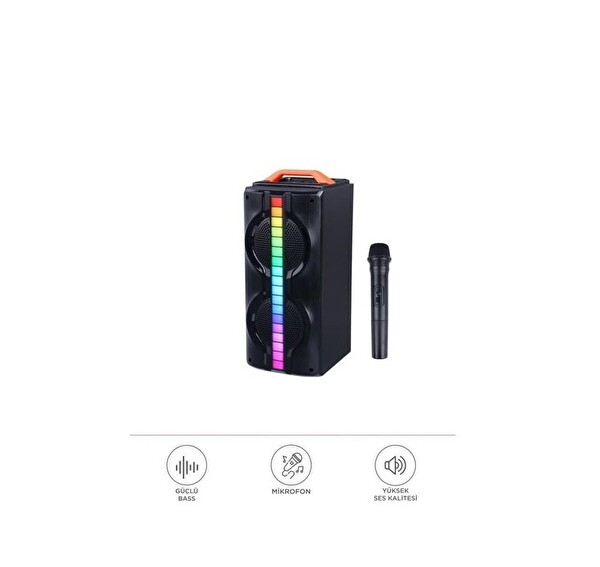 Başkenttekno 1790 Kablosuz Mikrofonlu RGB Ledli Taşınabilir Bluetooth Hoparlör