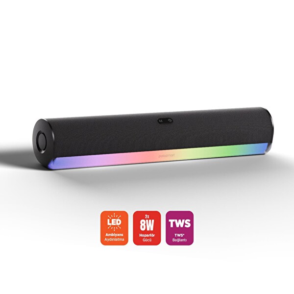 Polosmart FS120 Kablosuz Led Aydınlatmalı Dual Bağlantı Soundbar Siyah
