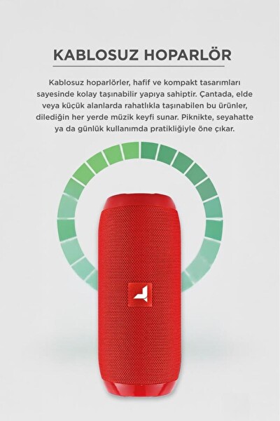 Başkenttekno D47 Bluetooth Hoparlör Kablosuz Taşınabilir Ses Bombası TWS USB TF Kırmızı
