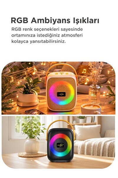 Başkenttekno GTS-1679 Bluetooth Hoparlör Rgb Işıklı FM Radyo Kablosuz Taşınabilir Speaker Siyah