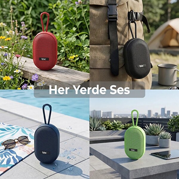 Bix BXWS01 6.0 IPX4 Suya Dayanıklı 8W Taşınabilir MicroSD & USB Destekli Bluetooth Hoparlör Kırmızı