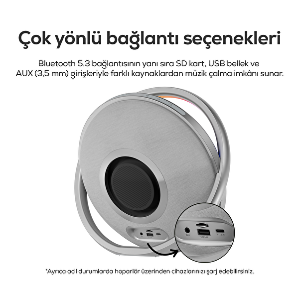 Xenon Smart Aura Bluetooth Hoparlör 80W RMS 12000 mAh Işıklı TWS IPX4 X6710 Gümüş Gri